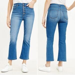 NEW Loft Women’s Jeans 27/4 Blue Kick Crop High Rise Curvy Fit Button Fly Denim